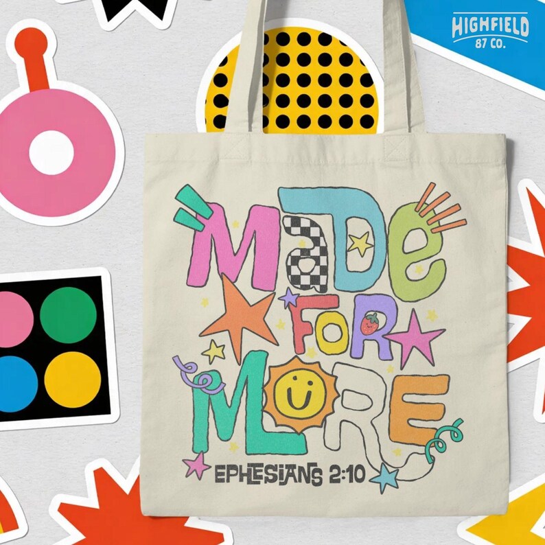 Digital download PNG featuring Made For More Christian kids artwork for back to school shirts, Sunday school, and teacher designs.