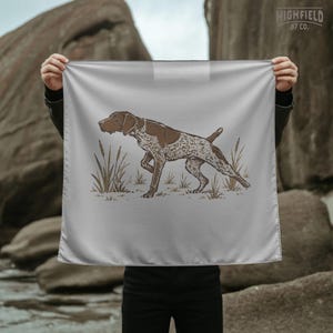 Wildlife hunting PNG featuring a GSP pointing dog in tall grass with warm brown tones and clean outdoor field details.