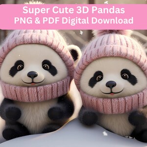 Panda fofo 3D - clipart PNG - download digital - PDF - clipart de animais festivos de Natal, clipart de berçário, foto, confecção de cartões, convites