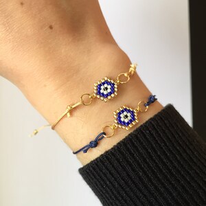 Miyuki evil eye bracelet, Turkish Evil Eye, Stackable Bracelet, Dainty Evil Eye Bracelet,good luck charm, Wish bracelet,protection bracelet