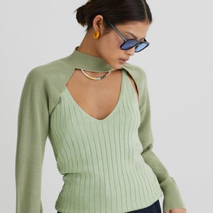 Two Cool Enthuse Ribbed Knit Tank Top With Cropped Long Sleeve In Green image 2