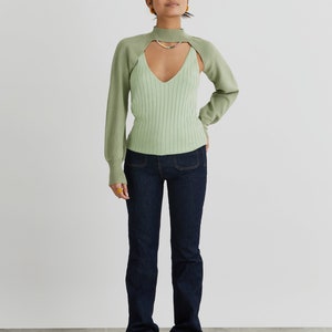Two Cool Enthuse Ribbed Knit Tank Top With Cropped Long Sleeve In Green image 1