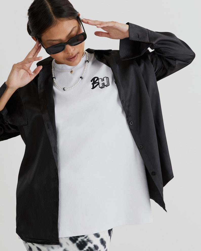 Silky Sundown Satin Shirt In Black image 2