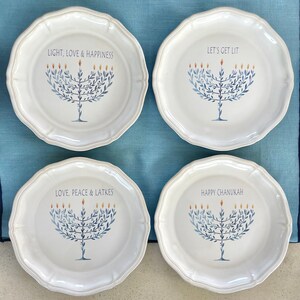 Chanukah Ceramic Dishes with Menorah Four Unique Text Options Elegant Festive Plates image 7