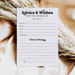 Bewerkbare afstudeeradvies- en wenskaart, advies en wensen voor de afgestudeerde, afstudeerkaart, retro minimalistische afstudeeradvieskaart, GRT13