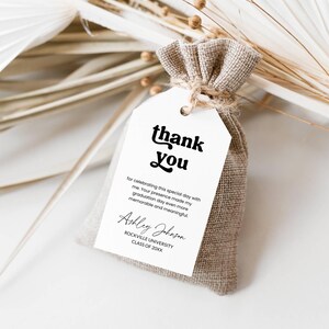 Graduation Favor Tags, Abschlussfeier Retro Minimalist Dankeschön Tags, bearbeitbare Geschenkanhänger für einen Abschluss, GRT13
