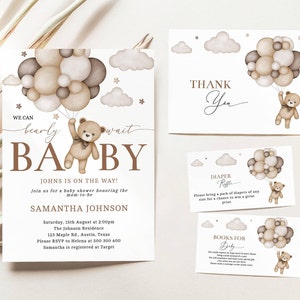 Nous pouvons supporter d’attendre une invitation à une baby shower, un ballon d’ours neutre en matière de genre modifiable, un paquet d’invitations à une baby shower, une baby shower d’ours en peluche, #BBS33
