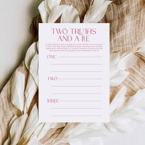 Two Truths And A Lie, Bridal Party Game Template, Printable Pink Hen Party Template, Editable Game, Instant Download, #BRS01
