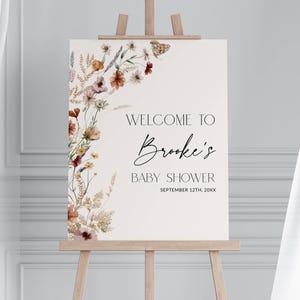 Sjabloon baby in bloei welkomstbord voor babyshower van een meisje, afdrukbaar bord met wilde bloei babyshower, welkomstbord, BBS20