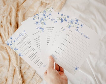 Blue Bridal Shower Games, Bridal Shower Hen Party Games, Editable Floral Shower, She&#39;s Tying the Knot Games,  BRS04