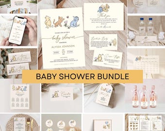 Classic Winnie the Pooh Baby Shower Invitation Bundle, Piglet Hunny Party Invite, Printable Editable, BBS27