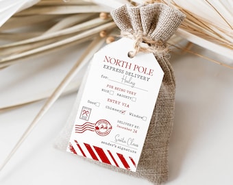 Printable North Pole Delivery Christmas Tag Template, Editable Santa Gift Tags, Personalized From Santa Tags, Instant Download, CH02