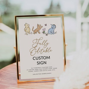 Classic Winnie the Pooh Custom Sign, Winnie the Pooh Baby Shower, Piglet Hunny Party Invite, Printable Editable, BBS27