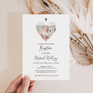 Minimalist Baptism Invitation with Photo, Gender Neutral Christening Invitation, Editable Printable Baptism Template, Instant Download, B02
