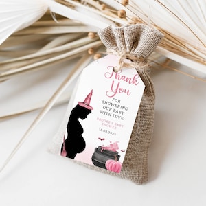 Halloween Favor Tags, Witch Baby Shower Thank You Tags, Editable Thank You Tags for a Halloween Baby Shower, BBS34