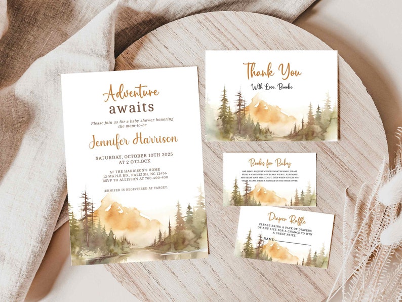 Mountain Baby Shower Invitation, Woodlands Invite, Printable Editable ...