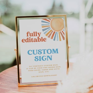Here Comes the Son Custom Sign, Here Comes the Son Baby Shower, Here Comes the Sun, Boho Sun Printable Editable Table Sign, BBS26