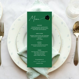 Graduation Menu Template, Graduation Party Menu Template, Editable Printable Entree Template, GRT03