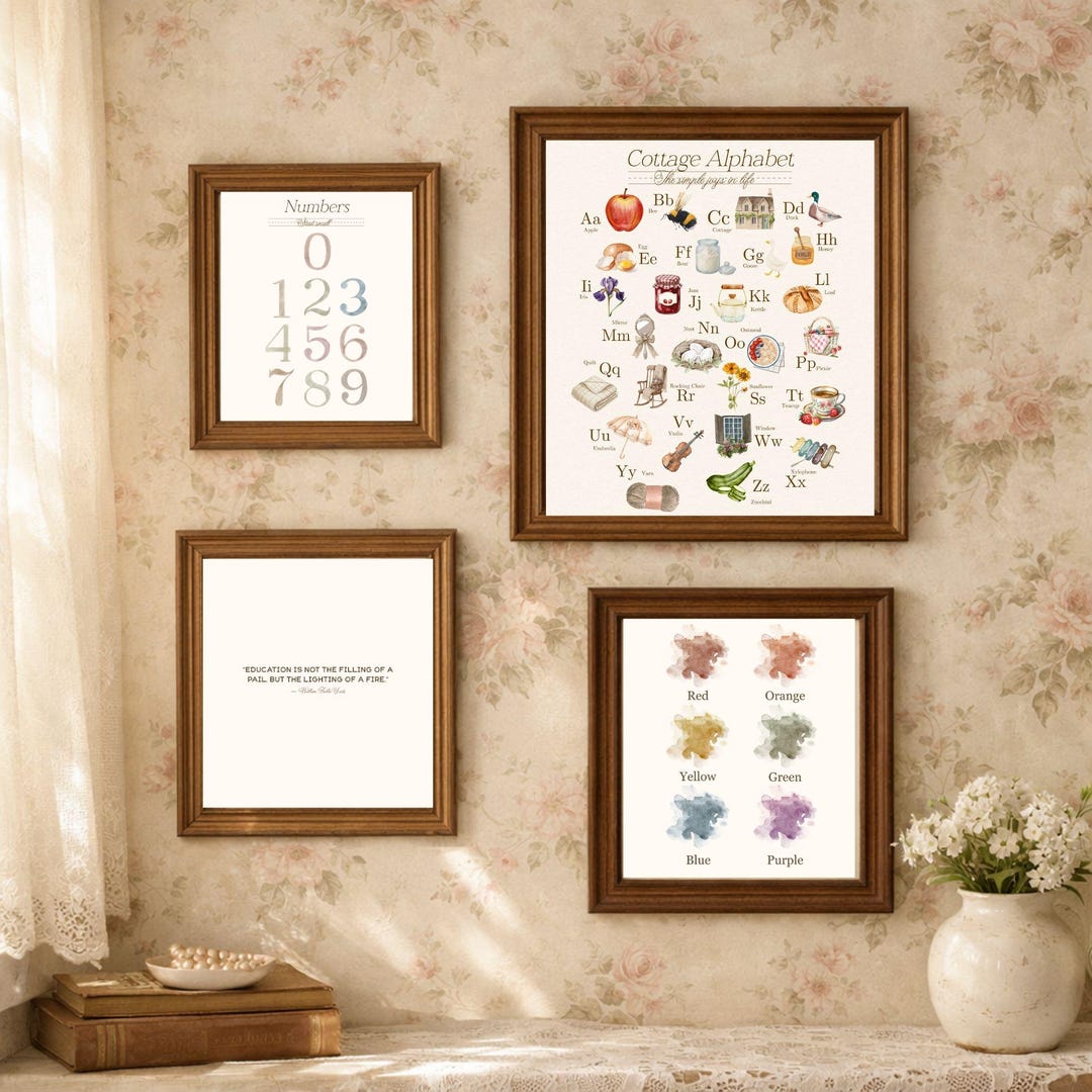 Cottagecore Nursery Wall Art Set of 4 Printable | Vintage Prints | Soft ...