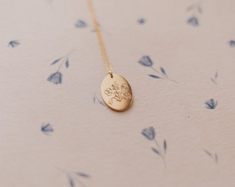 Custom Personalized Birth Flower Bouquet Necklace | 14k Gold Filled Birth Flower Necklace | Engraved Necklace | Family bouquet |Gift for mom