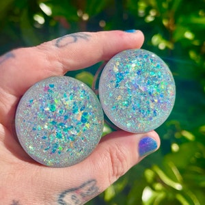 White Iridescent Glitter Plugs Gauges - 8mm to 38mm