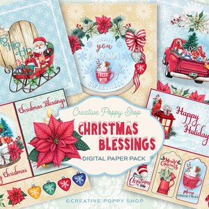 Papéis digitais de Natal, imprimíveis de Natal, BÊNÇÃOS DE NATAL, fundos de Natal, cartões de scrapbooking, etiquetas, adesivos de planejador, Papai Noel
