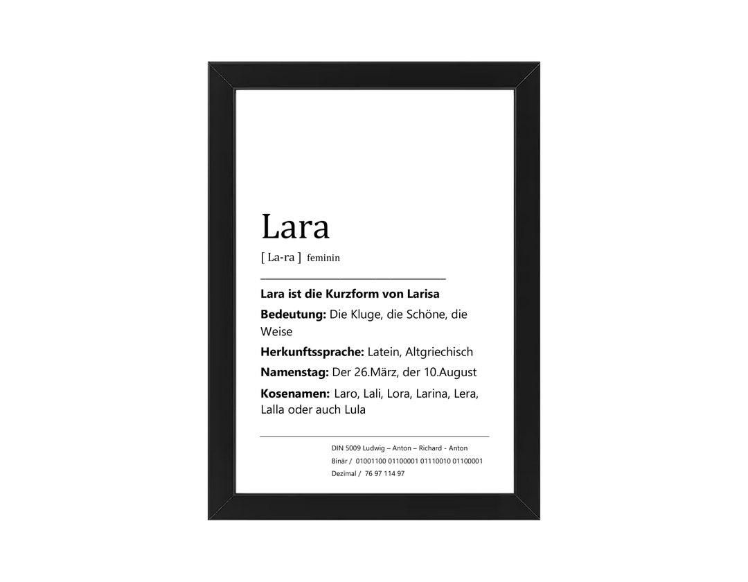 Lara Name Picture 24 X 33 Cm With or Without Picture Etsy