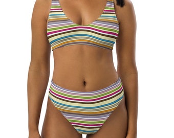 Recycled High-Waisted Bikini | Women Tops Bottoms Swimsuit | High-Waisted Bikini Set for Women | High-Waisted Bikini | Underwire Bikini Top
