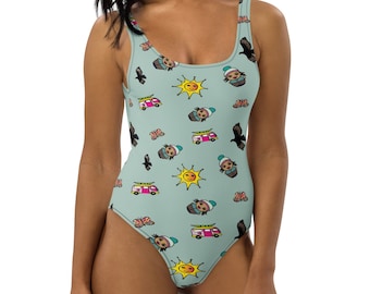 One-Piece Swimsuit | Womens Essentials Sleeveless One-Piece Swimsuit | Swimwear One Piece Swimsuit | Blue Printed One-Piece Swimsuit