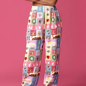 Kawaii Patchwork Retro Joggingbroek | Decora Kei Vanlife Joggingbroek | Kidcore Japanse Unisex Kunst Yoga Broek |