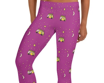 Kawaii Red Violet Women Leggings | Pastel Goth Pants Leggings | Fairy Kei Yoga Pants | Moon Star Printed Workout Leggings