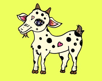 Kawaii Goat Wallpaper | Kidcore Digital Art Print Baby Goat  | Decora Kei Sweet Goat Handmade Drawing