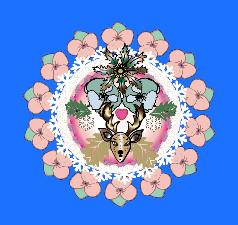 kawaii Deer wallpaper, Kidcore Flowers Digital Art Print
