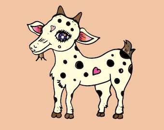 Kawaii Pink Goat Wallpaper | Kidcore Digital Art Print Baby Goat  | Decora Kei Sweet Goat Handmade Drawing