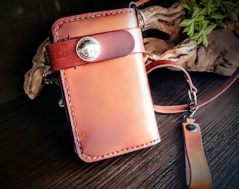 Biker Wallet with Chain - Vintage Brown - Full Grain Leather - Men's Purse - Coin Purse - 100% Handmade