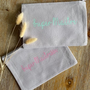 cadeau Maître, Pochette, trousse, école, cadeau Maîtresse, carte merci,