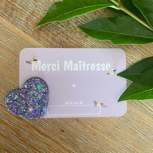 Magnet coeur, paillettes, cadeau Maîtresse, carte merci, aimant coeur, cadeau remerciements,