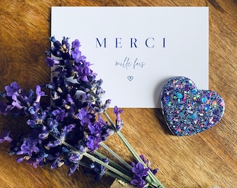 Magnet coeur, paillettes, cadeau Maîtresse, cadeau Nounou, Cadeau ATSEM, Mariage, EVJF, carte merci, aimant coeur, cadeau remerciements,