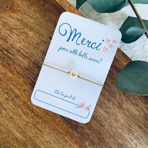 Bracelet coeur, cadeau Maîtresse, ATSEM, Nounou, carte merci, cadeau fin d'année, grigri, acier inoxydable, carte Merci,