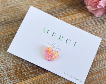 Heart-shaped thank you pin, glitter, teacher gift, nanny gift, teaching assistant gift, wedding gift, hen party gift, end-of-year gift, thank you card, nursery gift