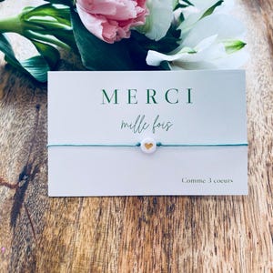 Bracelet coeur perles acier inoxydable, grigri, cadeau Maîtresse, Nounou, ATSEM, cadeau fin d'année, cadeau mariage, EVJF, carte Merci,
