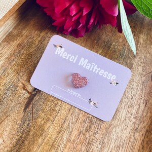 Pin's coeur, merci, paillettes, cadeau Maîtresse, carte merci, cadeau fin d'année, carte merci, cadeau remerciement,