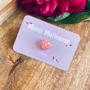 Pin's coeur, merci, paillettes, cadeau Maîtresse, carte merci, cadeau fin d'année, carte merci, cadeau remerciement,
