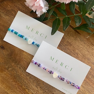 Cadeau Maîtresse, Bracelet, coeur, nacre, Nounou, ATSEM, carte Merci,