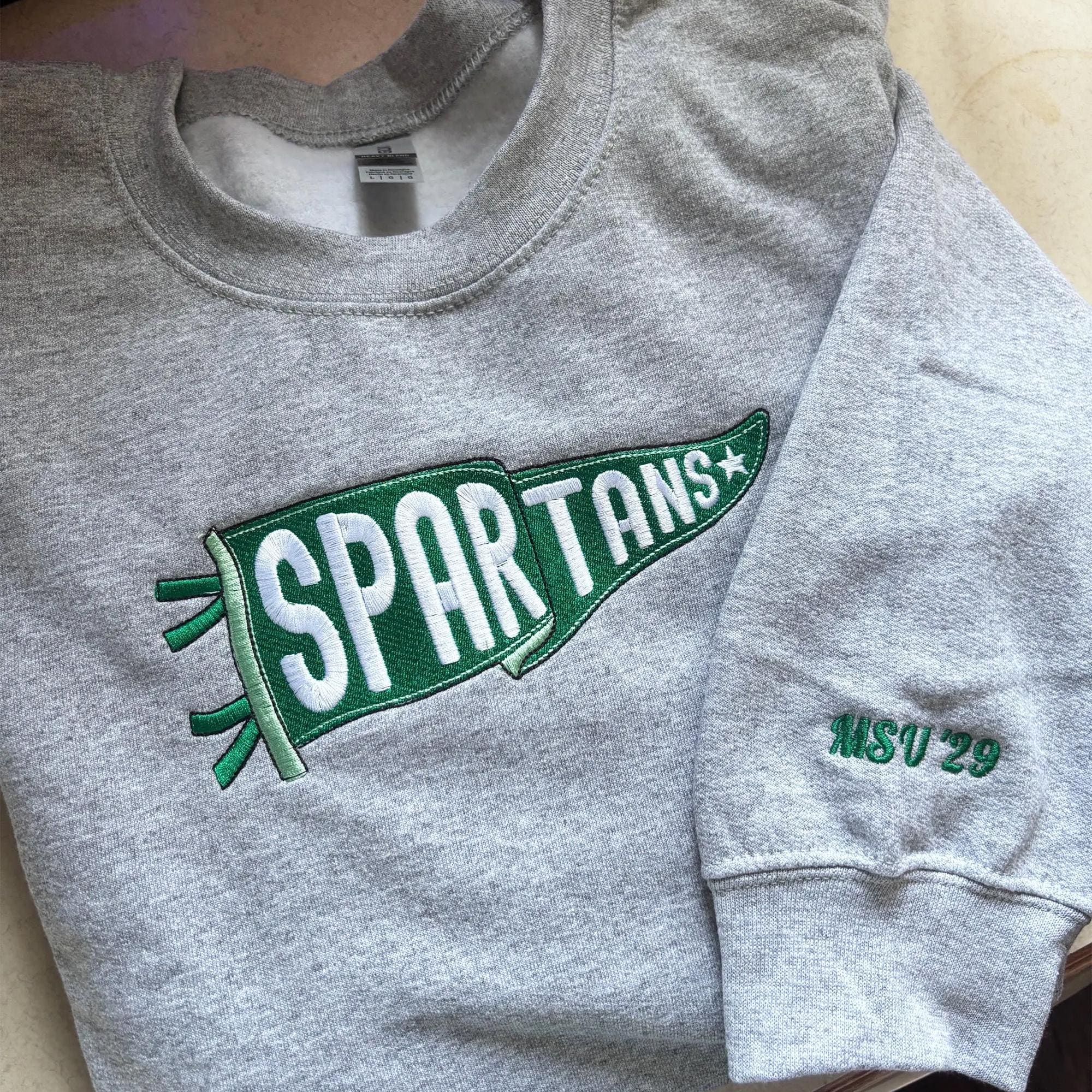Embroidered Pennant Sweatshirt with Team Name, Custom Embroidered Pennant Shirt, Custom High School College Hoodie, Game Day, Friend Gift