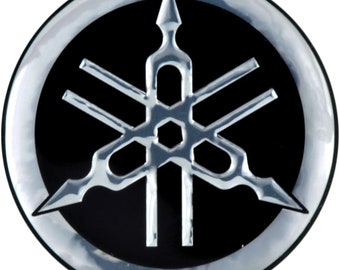Epoxy Decal logo YAMAHA 'Diapason', Pack of 4, Silver/Black (d36mm)