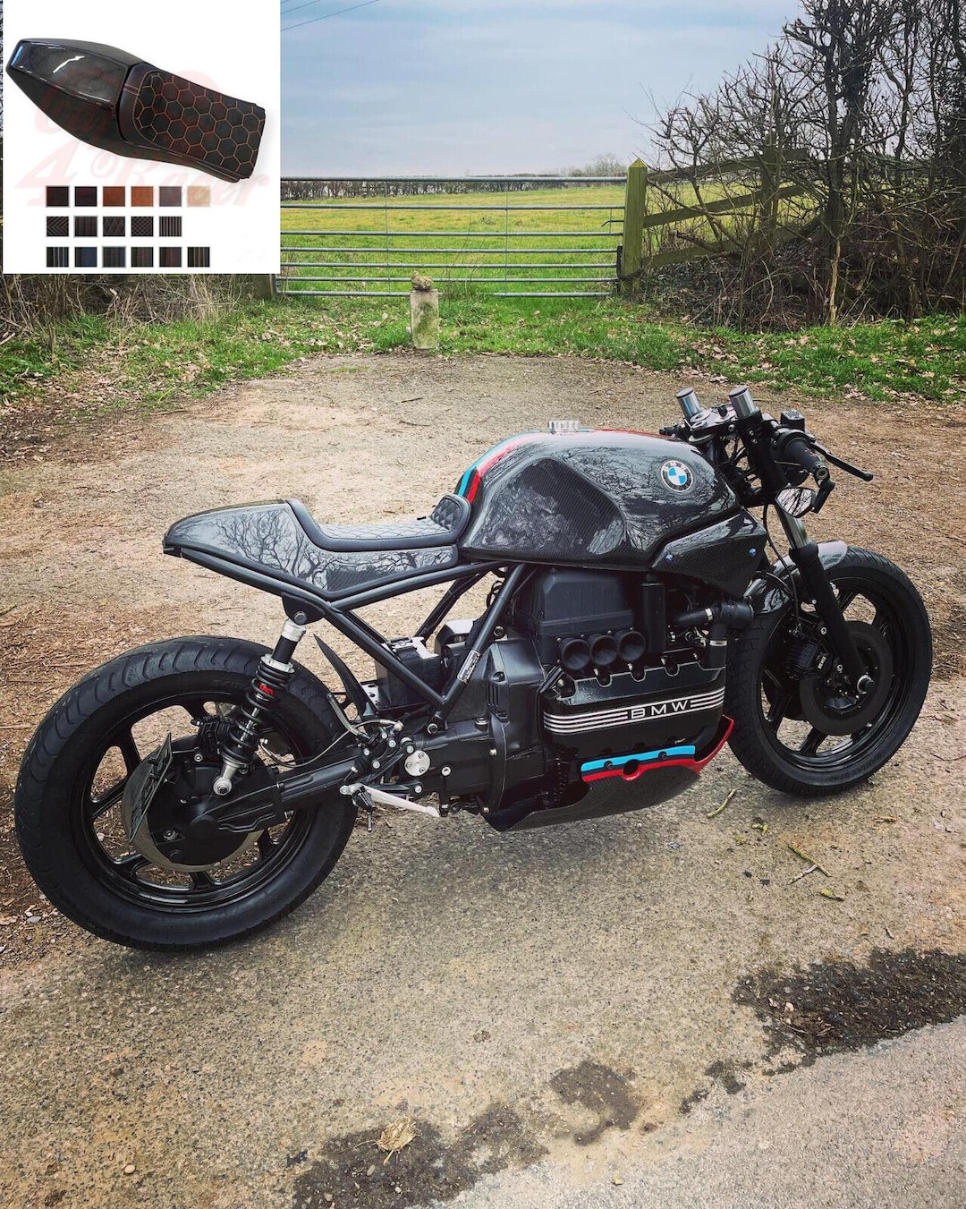 BMW K75 K100 K1100 CARBON Solo Seat Cafe Racer Scrambler With 2pcs