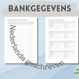 Bankrekening Overzicht| Afdrukbare Bank Account Lijst| Business Planner PDF | Overzicht van bankrekeningen en bankkaarten | Bank Gegevens A4