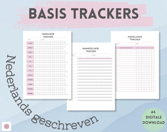 Weekly / Monthly / Yearly trackers of habits, activities and goals. Template to print and fill in yourself.