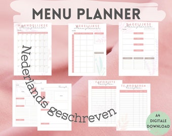 Menu planner maaltijden per maand/week/dag, favoriete recepten, lijst te maken recepten, template recept bereiding, Nederlands geschreven